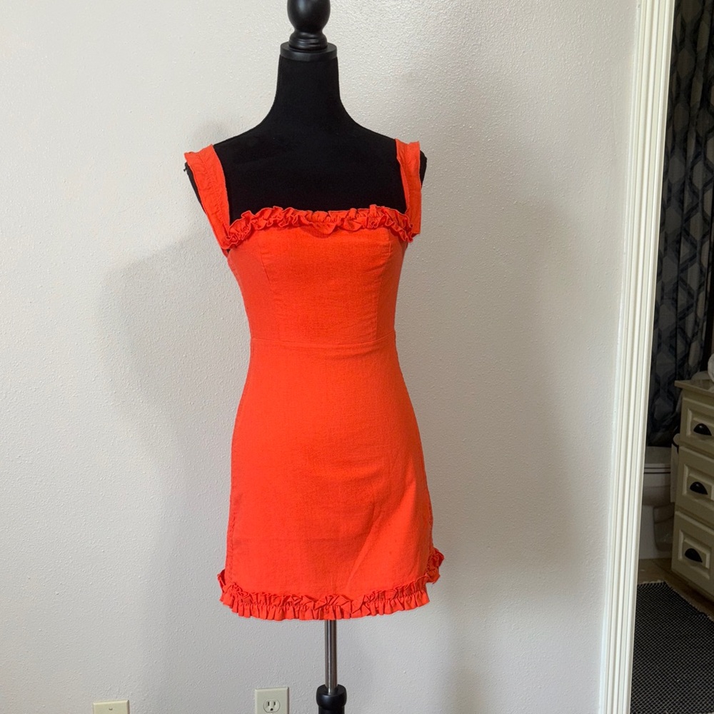 e.ssue- Linen Orange Ruffle Dress
